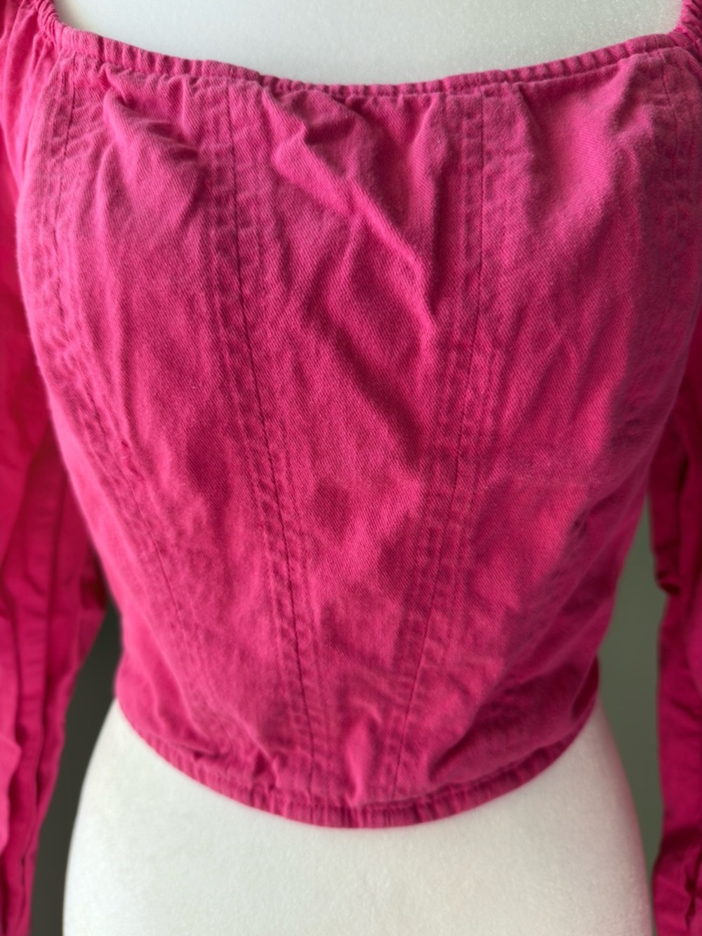 Japna Hot Pink Cropped Square Neck Long Sleeve Top - Picture 2 of 5